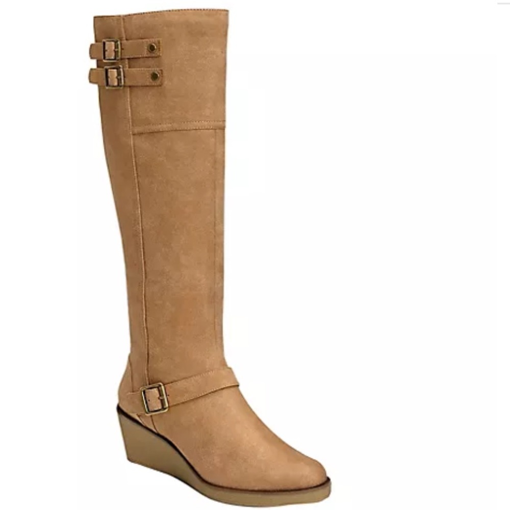 Tan A2 Extended Calf Knee High Wedge Boots